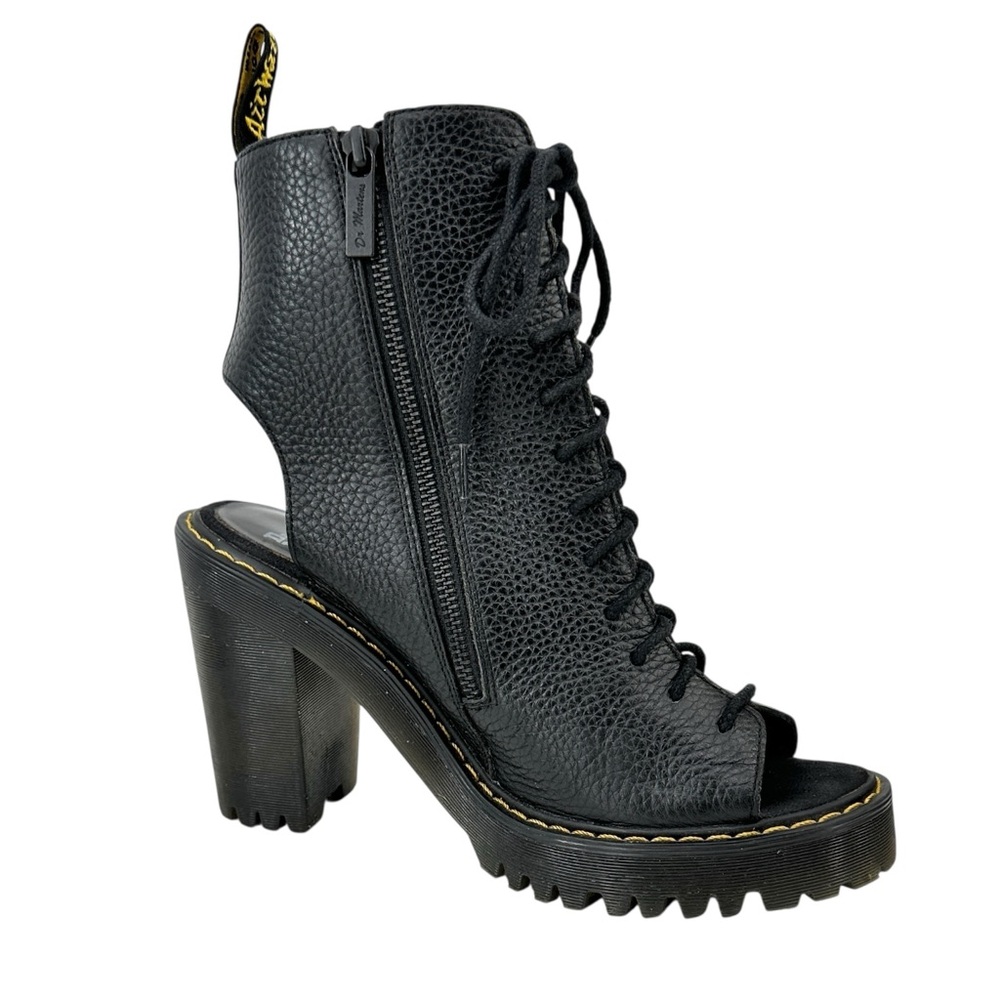 Dr. Martens Carmelita Black Open Heel Peep Toe Lace Up Platform Leather Boots - Picture 5 of 11